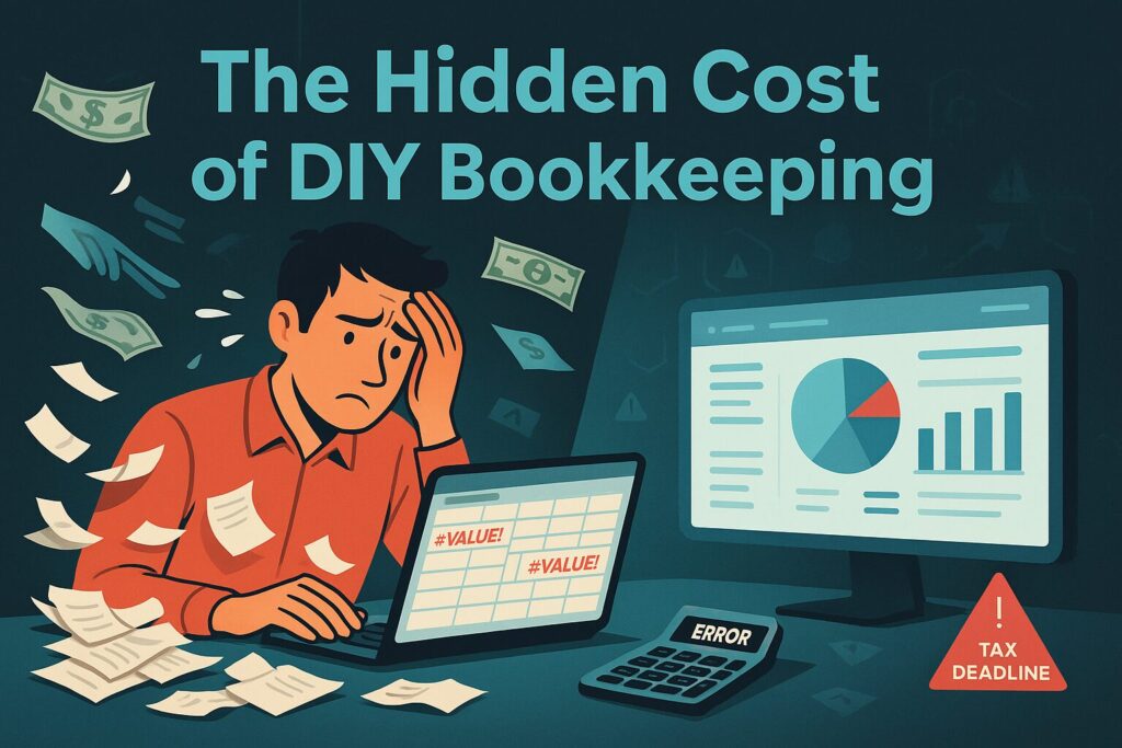 ChatGPT Image Jul 5, 2025, 05_30_36 PM Man at a desk looking over spreadsheets representing the dangers of DIY bookkeeping